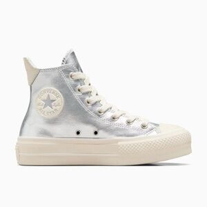Converse Silver and Cream High-Top Sneakers